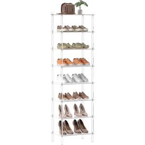 Aquiver Acrylic 8 Tiers Tall Shoe Rack - Shoe Organizer for Entryway - Narrow Shoe Storage Shelf Clear Shoes Rack for Closet, Store 16-20 Pairs of Shoes, 18.1'' L x 11.8'' W x 61'' H, Easily Clean