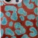 Reoomukk Blue Brown Cheetah Leopard Print Phone Case for iPhone 15 Pro Max 6.7in,Trendy Coquette Aesthetic Tortoise Shell Cool Girl Glitter Slim Protective Cover for iPhone 15promax 6.7"