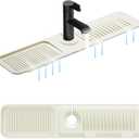 5 Slope Kitchen Sink Faucet Mat, Kitchen Sink Splash Guard, Silicone Material Easy to Clean, 24*5.5 inch Large Size, Suitable for Bathroom, Laundry Room and RV,ivory white