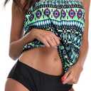 Two Piece Bandeau Tankini Swimsuits for Women Loose Blouson Swim Top with Bikini Bottom Tummy Control Bathing Suits (X-Large, Green Boho Print)