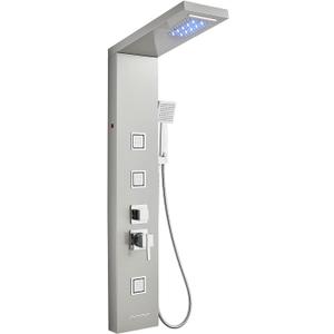 Shower Panel Tower System with LED Lights, 5 In 1 Shower Panel with Rainfall and Waterfall Shower Head, 3 pcs Massage Spray, Handheld Shower, Waterfall Tub Spout