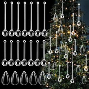 50 Pcs Christmas Crystal Teardrop Ornaments Christmas Acrylic Raindrop Ornaments Clear Water Drop Chandelier Pendant Icicles Hanging Decorations for Xmas Tree Wedding Home Party Supplies