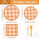 Honeydak 96 Pcs Fall Orange Plaid Party Supplies Thanksgiving Paper Plates and Napkins Fork Autumn Disposable Dinnerware Set Fall Tableware for 24 Guest Thanksgiving Party Decorations (Orange)