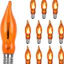 Christmas Orange Flicker Flame Light Bulbs, Crystal Orange Flame Tip Candelabra Replacement Bulbs, Flickering Bulbs Dances with Flame, 1 Watts, E12 Candelabra Base, 12 Pack