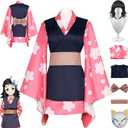 Anime Character Makomo Cosplay Costume Outfit Demon Slayer Uniform Wig Full Set Halloween Party Dress Up Suit, Large 