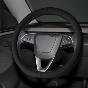 Microfiber Leather Universal 14.5-15 inch Steering Wheel Cover,Easy to Install Non-Slip Breathable Steering Wheel Protector Black