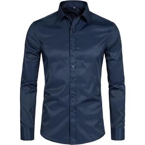 DELCARINO Men's Long Sleeve Button Up Shirts Solid Slim Fit Casual Business Formal Dress Shirt 3XL