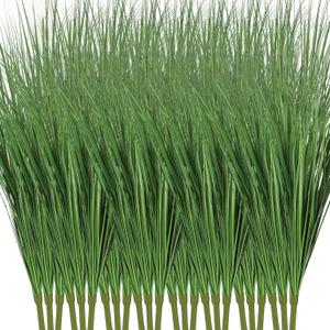Tigeen 18 Pcs 33 Inch Faux Grasses for Outdoor Planters, UV Resistant Fake Tall Grass, Artificial Grass Plants for Outdoor Decor, Artificial Greenery Stems Weed for Room Home Summer Vase Decor (Green)