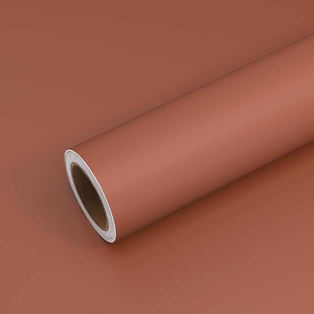 VEELIKE Thick Burnt Orange Wallpaper Peel and Stick Orange Contact Paper for Cabinets Furniture Walls 24''x354'' Self Adhesive Renter Friendly Terracotta Wallpaper for Bedroom Living Room Removable