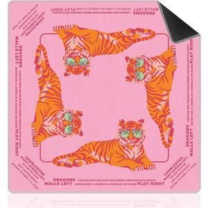 Pink and Orange Tiger Mahjong Mat with Rules for Table 31.5 X 31.5 in, 31.5 inches x 31.5 inches x 0.1 inches