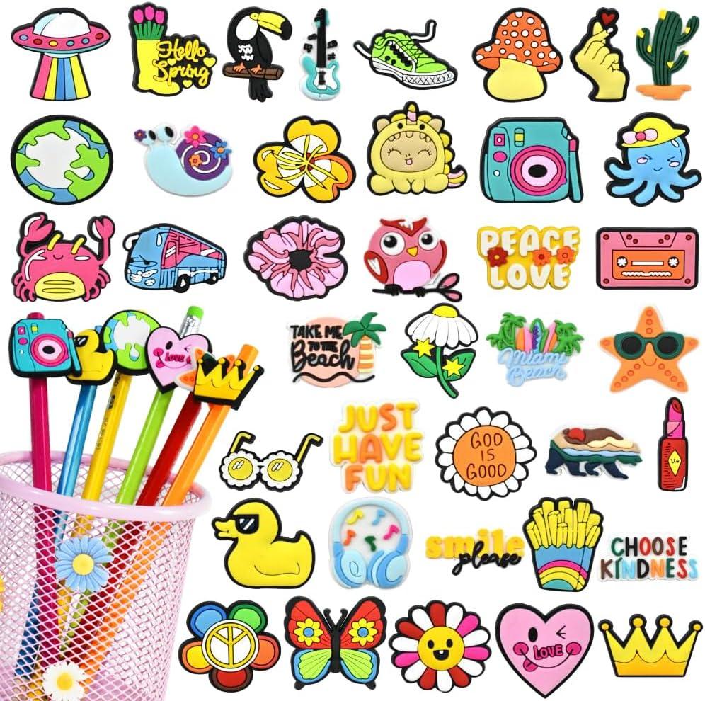40 PCS Pencil Topper Decorations for Kids,Pen Toppers,Cute Pencil Charms Bulk,Pencil Clips Random Gifts for Elementary Students,Classroom Prizes Classroom Gifts for Students