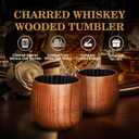 Charred Wooden Bourbon Drinking Glass, Bourbon Gifts for Men - 10 oz Charred Wooden Old Fashioned Glass Whiskey Tumbler | Birthday Whiskey Gifts for Men, Dad or Brother | Original Bourbon Tumbler (EXP 07/15/26)