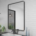 24x36 Inch Black Framed Mirror for Wall, Matte Black Bathroom Rectangle Mirror, Rounded Corner, Anti-Rust (Horizontal/Vertical)