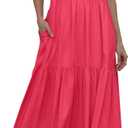 DKNY Women's Linen Tiered Sleeveless Maxi Dress, Coral Crush, Large