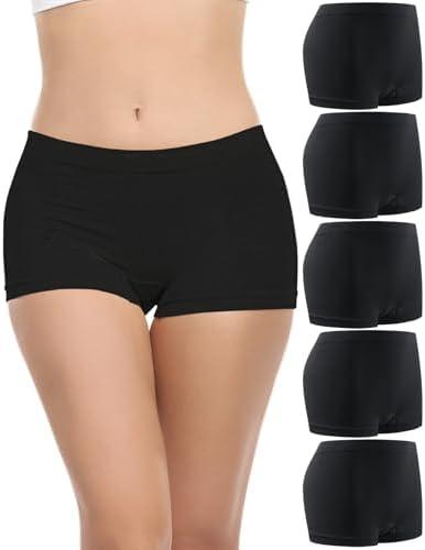 Begrily Boy Shorts Underwear for Women, Ladies Nylon Stretch Comfort Flex Fit Seamless Boyshort Panties Boxer Briefs Pack of 2,  Size Medium, Black 