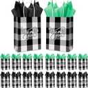 Cholemy 50 Pcs Christmas Buffalo Plaid Bags with 50 Sheets Tissue Paper 8.3 x 5.9 x 3.15 Inch Xmas Thank You Gift Bags Kraft Paper Bags Holiday Gift Wrapping for Christmas Party (Black White Plaid)