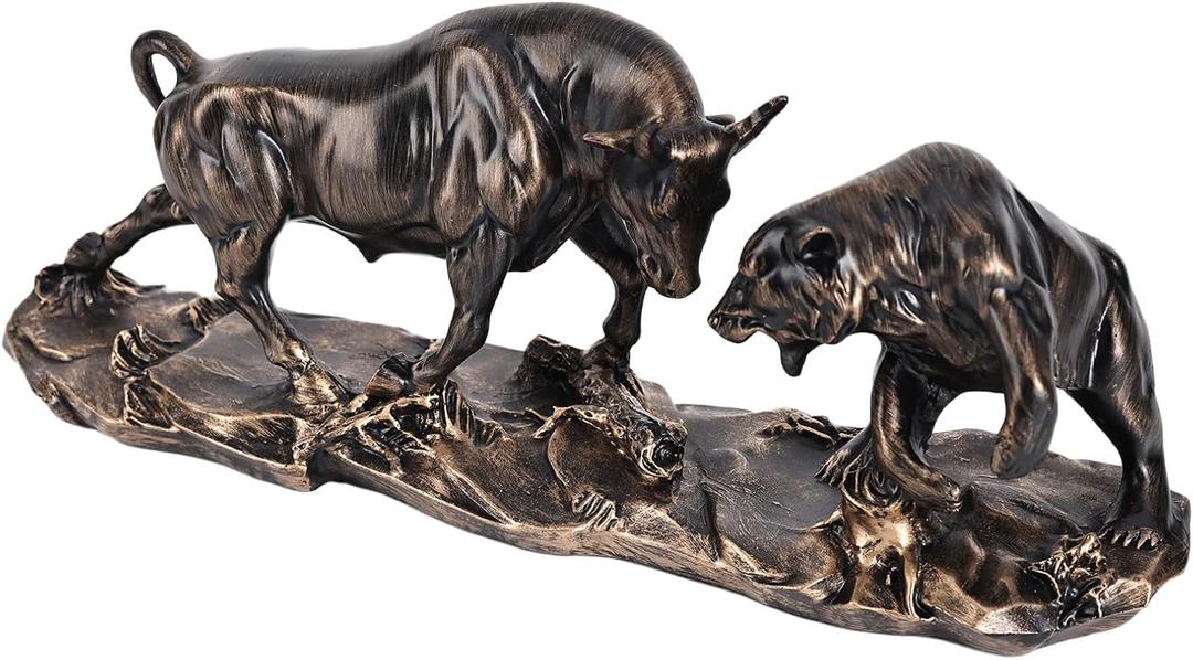 Wall Street Bull Statue, Bull Market and Bear Market Statue, Stock Market Sculpture, Mens Desk decor Day Trading Accessorie, for Office, Desktop, Bookshelf, Study, Home Decor, Financial Advisor Gift
