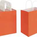 Oikss 50 Pack 8x4.75x10 Inch Medium Orange Kraft Paper Bags with Handles Bulk for Birthday Wedding Party Favors Grocery Retail Shopping Takeout Business Goody Craft Gift Bags Sacks