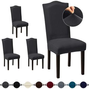 Sufdari Dining Room Chair Covers Set of 4, Dark Gray Chair Covers for Dining Chairs, Non-Slip Spandex Kitchen Parsons Chair Covers, Stretch Dining Chair Slipcovers for Dining Room, Hotel (Extra Large)