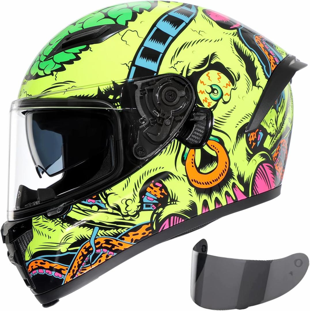 TRIANGLE Motorcycle Helmets Full face Helmet for Adults Men and Women Dual Visor with Internal Sunshield DOT Approved (Glossy Yellow, Large)