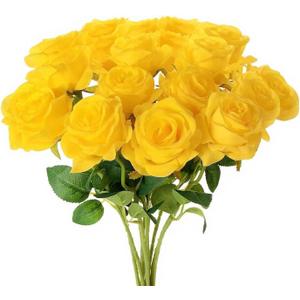 Yellow Roses Artificial Flowers 15 PCS, Fake Roses Silk Flowers with Long Stems, Faux Rose for Wedding Centerpieces, Home Decor, Indoor Floral Arrangements, Party Decor, DIY Bouquet (Yellow)