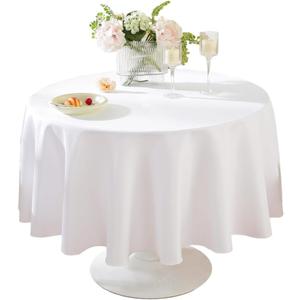 Craft And Party Round Tablecloth, 70 Inch White Tablecloth, Polyester Fabric Washable Table Cloth for Home, Party, Wedding or Restaurant Use.