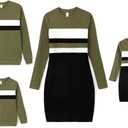 PATPAT Family Matching Outfits Fall Winter Cotton Long Sleeve Bodycon Dresses and Sweatshirts Tops Sets (M)