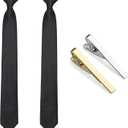 Clip on Ties for Men, 2 Pcs Black Tie & Clips Set, 20 Inches Premium Solid Color Ties