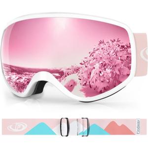 Findway Kids Ski Goggles, Kids Snowboard Goggles for Boys Girls Toddler age 3-12 (White Frame Pink Silver Lens(vlt 21%))
