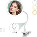 6.5" Clip-On Magnifying Vanity Mirror - 5X Magnification, USB Rechargeable, Lighted, Travel-Friendly (White)