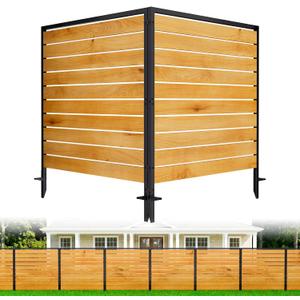 2 Panels No Dig Wood Privacy Screen, 42" H x 40" W Outdoor AC Fence