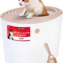 IRIS USA Cat Litter Box Large Top Entry with Lid Enclosed Covered Hooded Design Litter Catching Scatter Shield Pan Dog Proof Pet Proof Scoop Included Odor Control for Indoor Cats Kittens Beige/White