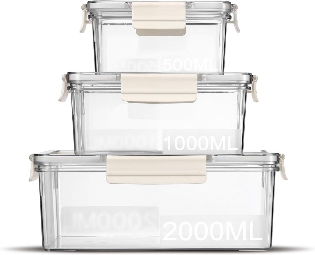 Eclirgan Food Storage Containers,Plastic Food Containers with Lock/Lids,Nesting Freezer Storage Set with Airtight/BPA Free for Pantry/Kitchen/Meal-prep(2/4/8.4 Cup) (White)