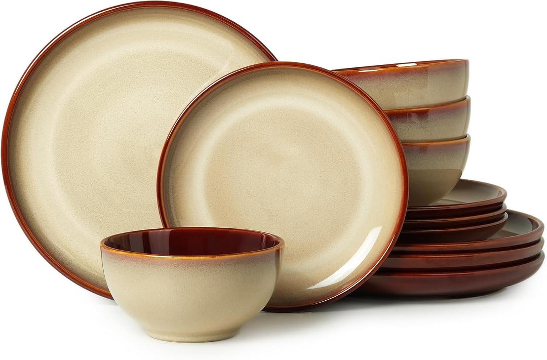Pokini Stoneware Dinnerware Sets, Ceramic Plates and Bowls Set, Microwave & Dishwasher Safe Kitchen Dish Set, Modern Dinner Salad Plates | Cereal Bowls for 4, Dishware Sets Brown Yellow
Brand: Pokini