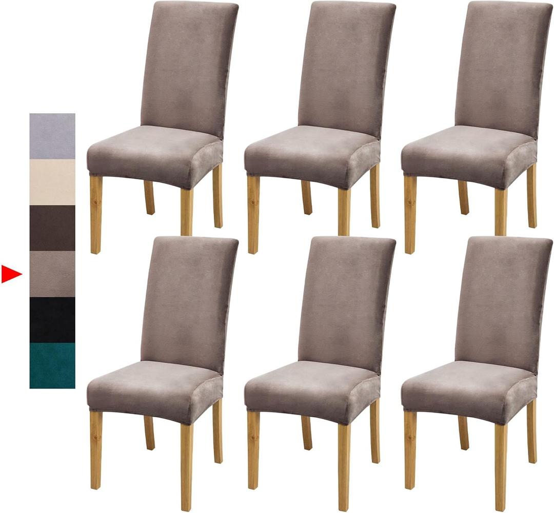 Velvet Dining Chair Covers,Dining Room Chair Covers Set of 6, Stretch Kitchen Chair Cover, Soft Washable Dining Chair Cover, Parsons Chair Slipcovers Protective, for Home, Restaurant, Banquet(Champagne)