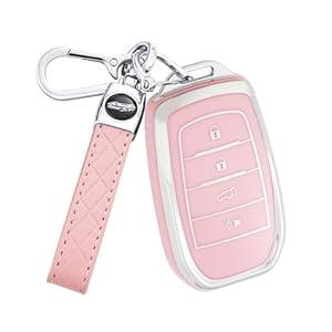 Key Fob Cover for Toyota Soft TPU Car Smart Keys Case Accessories Fit for 2019-2024 Venza, RAV4 Prime, Land Cruiser, Fortuner, Grand Highlander, Corolla Cross, Hilux Key Fob Case Protector(Pink)