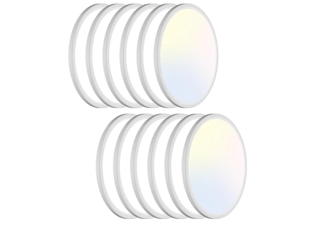 libtit 13 Inch Led Flush Mount Ceiling Light Fixtures,3200lm 28W 3 Color 3000K 4500K 6000K Selectable, Low Profile Thin Surface Mount Lighting Fixture for Bathroom Kitchen Office (White, 12 Pack)