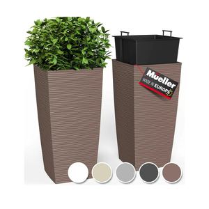 Mueller M-Resin Heavy Duty Tall Planters for Outdoor Plants, Indoor Grande Plant Pots, Boxes, Trees, Flower Pots, 2-Piece Set, 24”, Modern Design, Built-in Drainage, Front Porch Decor, Mocha