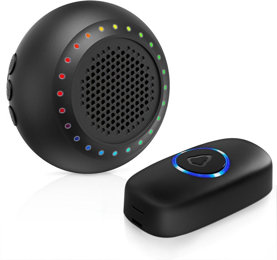 Wireless Door Bells for Homes Doorbell Chime Kits with 1 Transmitter 1 Receiver - Waterproof Operating at 1000ft Range - 48 Ringtones 4 Volume Levels LED Flash - Door Bell for Classroom Black