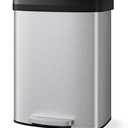 Garvee 16 gal / 60 L Stainless Steel Trash Can with Lid, Large Garbage Can for Kitchen, Rustproof Step-on Kitchen Metal Trash Bin with Liner Rim, Rear Handle, Soft Close Plastic Lid, Silver