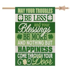CROWNED BEAUTY St Patricks Day Blessing House Flag 28x40 Inch Double Sided Large Burlap Holiday Clovers Flag for Outside Yard CF1305-40