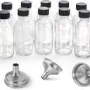 AOZITA 12 Pack, 2 oz Small Clear Glass Bottles w/Lid & 3 Funnels - 60ml Boston Shot Bottles for Health, Immunity, Potion, Wellness, Sample, Ginger, Juice - Mini Personal Care & Beauty Travel Bottle