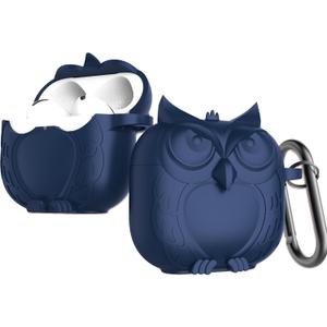 Owl Shaped Protective Case Cover Compatible with Airpods 4th Gen, with Carabiner, Wireless Charging, Shock Resistant (Blue)