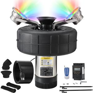 KARTOOSH RGB Pond Fountain Aerator, 15000 GPH 750W 1 HP Stainless Steel Floating Fountain Pump with 100 FT Power Cord, Fully Automatic Powerful Aerating Fountain for Small Large Ponds Lake