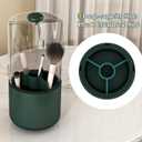 Makeup Brush Holder with Dustproof Cover, Clear 360 Rotating Make Up Brushes Organizer for Counter Vanity Bathroom, Olive Green