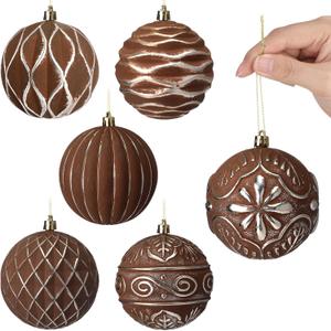 Soulchen 6 Pcs Brown Christmas Ball Ornament 4" Large Vintage Textured Rustic Neutral Mercury Antique Farmhouse Christmas Tree Decor Shatterproof Xmas Hanging Ornaments for Xmas Tree Decor
