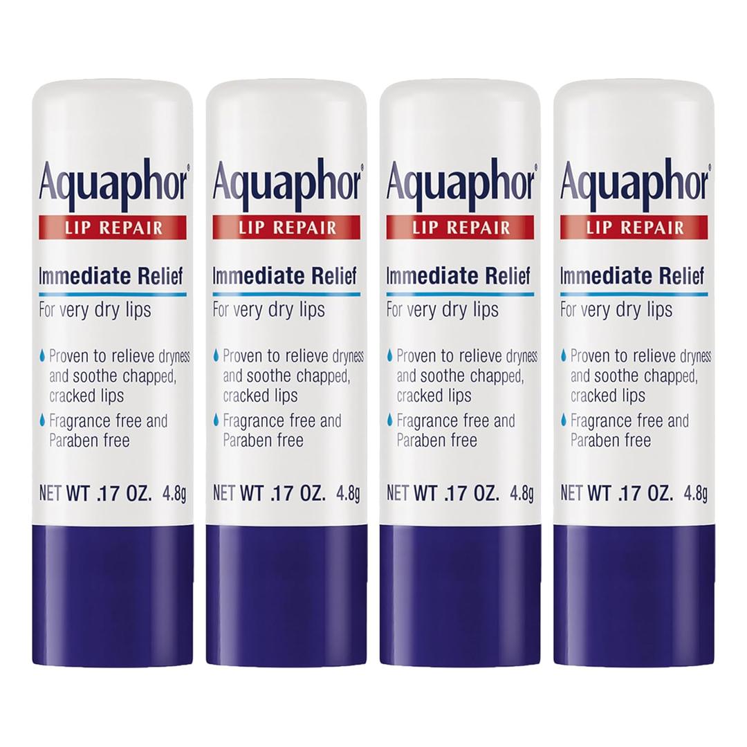 Aquaphor Lip Repair Stick with Shea Butter, Moisturizing Lip Balms, Fragrance Free and Paraben Free, Mothers Day Gifts, 0.17 Oz Stick, Pack of 4