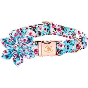 Elegant little tail Dog Collar with Flower, Pink Rose Print Pet Collar Flower Pet Collars Summer Cute Adjustable Dog Collars for Small Dogs