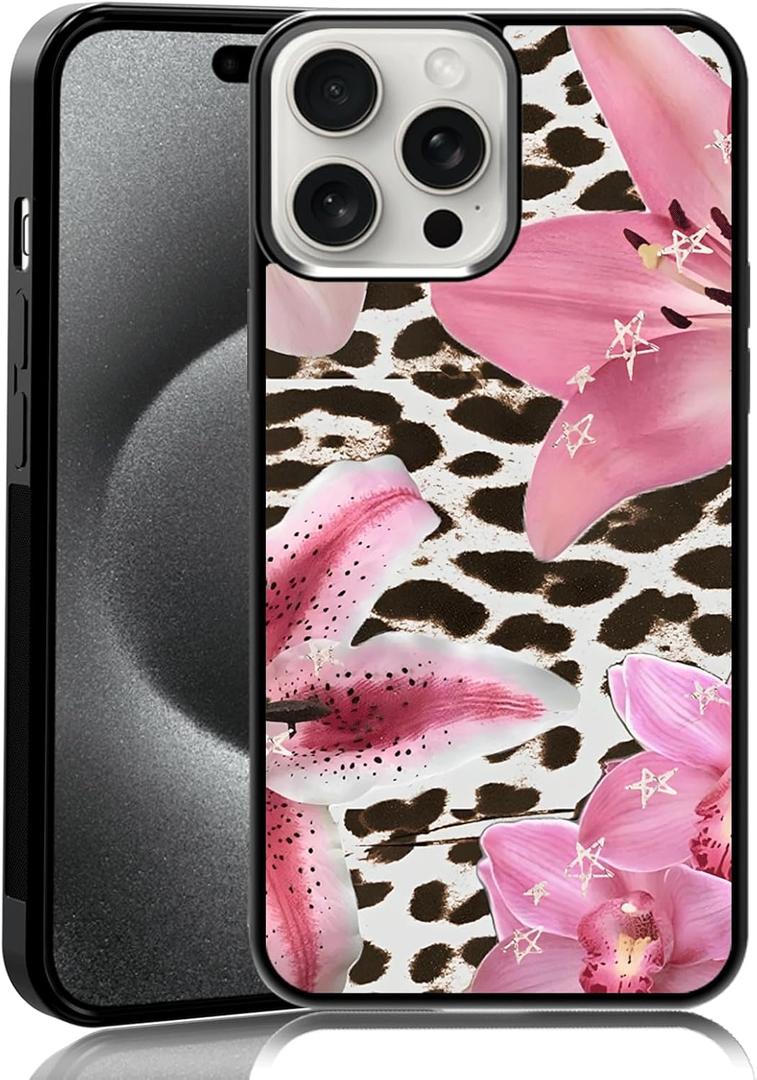 Leopard Print Phone Case Fit for iPhone 15 Pro Max  TPU Shockproof Protective Pink Floral Stylish and Unique Phone Cover Gift for Boy Girl Men Women