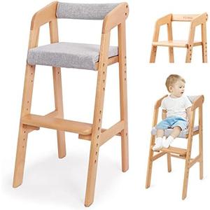 Wooden High Chair for Toddlers, Adjustable Feeding Chair with Removable Cushion for Child, High Chair Grows with Kid for Dining, Studying, Step Tool(Natural Color)
